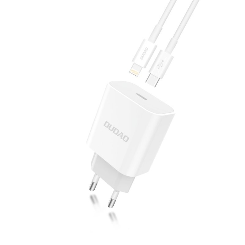 Įkroviklis Dudao (A8EU) + "USB-C (Type-C) to Lightning Cable" (1xUSB-C 18W) baltas