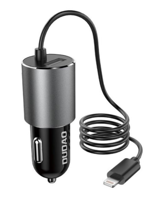 Įkroviklis automobilinis Dudao (R5Pro) + "lightning" (1xUSB; 5V 3.4A) juodas
