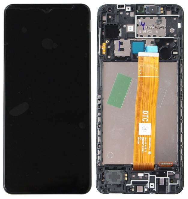 Ekranas Samsung A125 A12 2020 su lietimui jautriu stikliuku ir rėmeliu Black originalus (used Grade A)