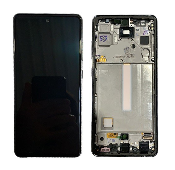LCD ekranas Samsung A528 A52S 2021 su lietimui jautriu ekranu ir rėmeliu Awesome Purple / Violet originalus (service pack)