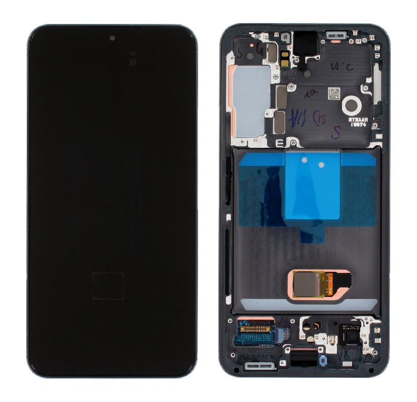 Ekranas Samsung S901 S22 5G su lietimui jautriu stikliuku ir rėmeliu Phantom Black originalus (service pack)