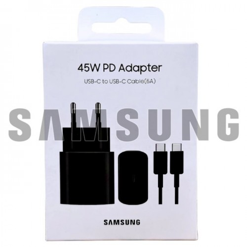 Įkroviklis Samsung EP-TA845 juodas 45W (su pakuote) + Type-C 100cm laidas / 100% originalus /