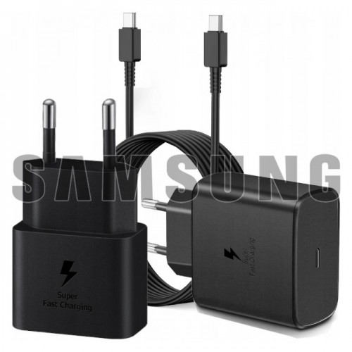 Įkroviklis Samsung EP-T2510NB juodas 25W (su pakuote) + Type-C laidas / 100% originalus /