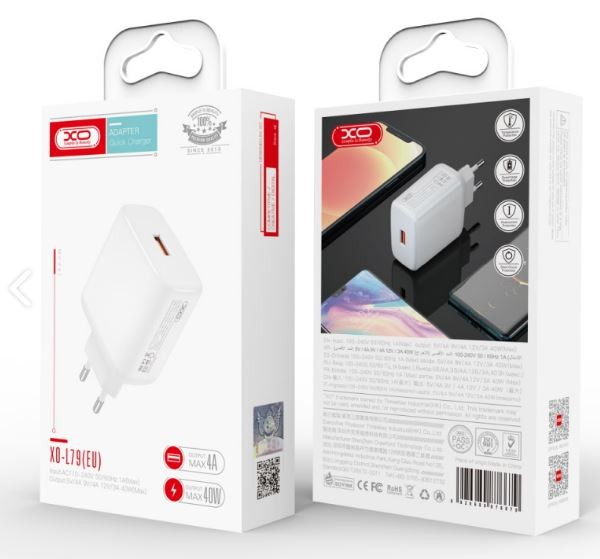 Įkroviklis XO Design L79 (1xUSB; 40W) baltas