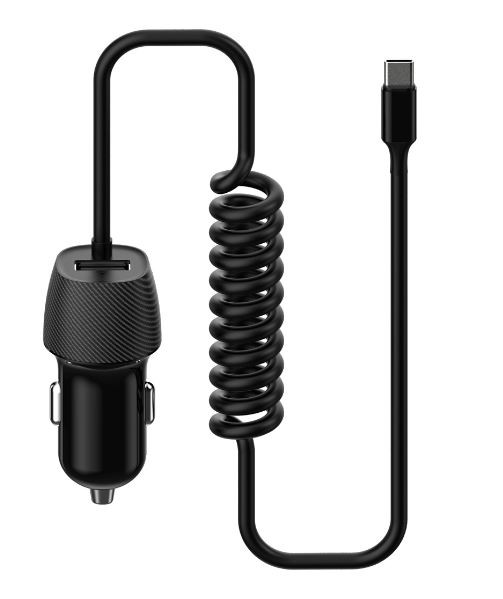 Įkroviklis automobilinis Platinet (PLCRSC) su Type-C laidu (1xUSB 3.4A) juodas