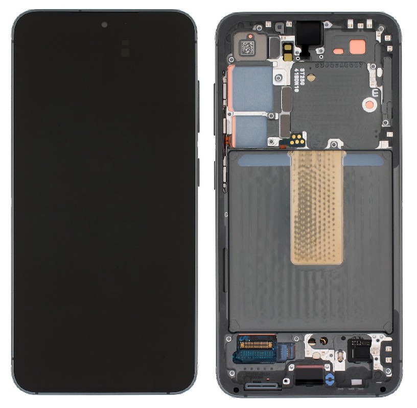 Ekranas Samsung S911 S23 5G su lietimui jautriu stikliuku ir rėmeliu Green originalus (service pack)