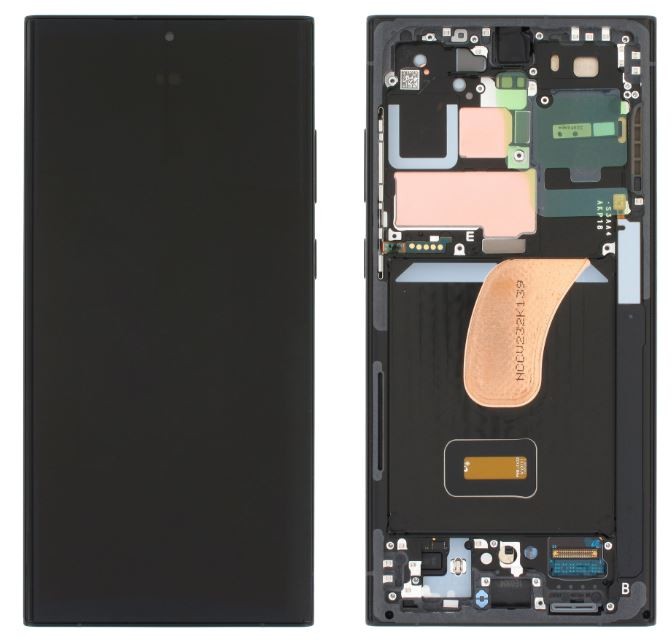 Ekranas Samsung S918 S23 Ultra 5G su lietimui jautriu stikliuku ir rėmeliu Graphite/Red originalus (assembled service pack)