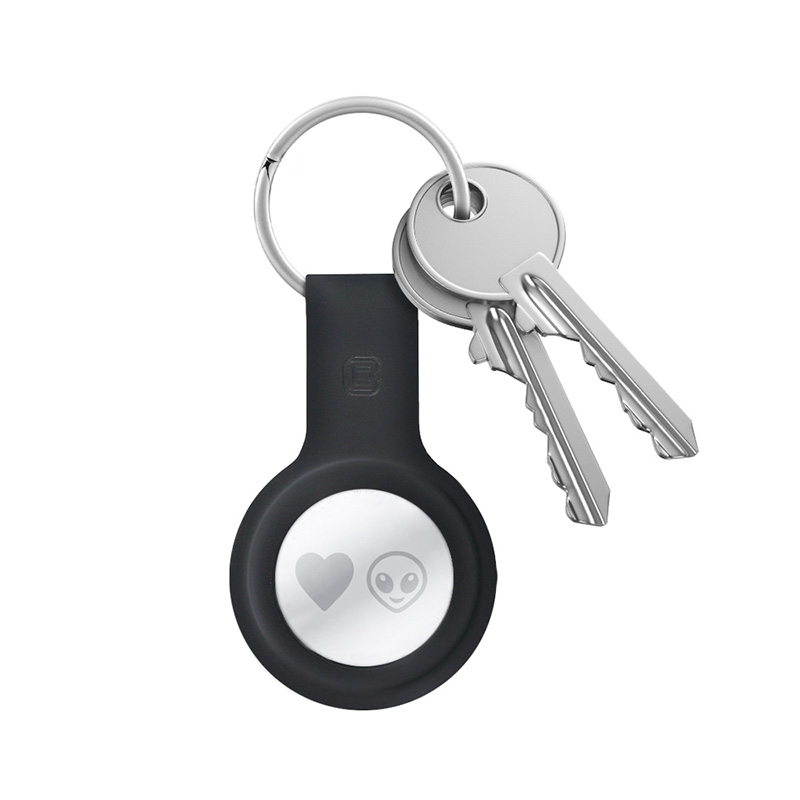 Crong Silicone dėklas with raktų pakabukas – apsauginis keychain dėklas Apple AirTag 1/2 (juodas)