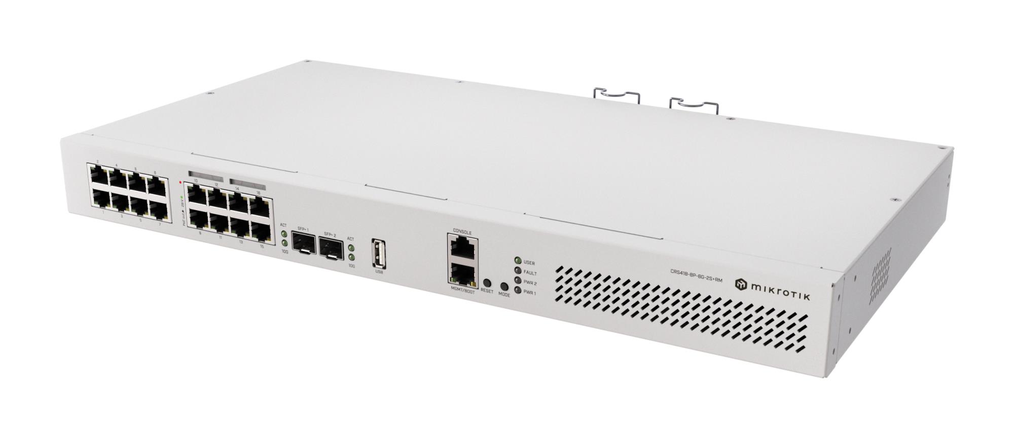 Komutatorius MIKROTIK CRS418-8P-8G-2S+RM L3 PoE 8 prievadai 150W