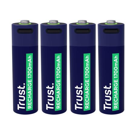 Trust įkraunamos Li-Ion AA 1.5V baterijos, 1700mAh, USB-C, 4 vnt.