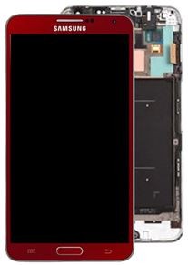 Ekranas Samsung N9005 Note 3 su lietimui jautriu stikliuku ir rėmeliu Red originalus (service pack)