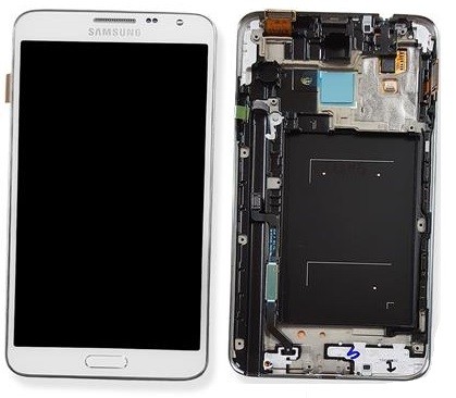 Ekranas Samsung N7505 Note 3 Neo su lietimui jautriu stikliuku ir rėmeliu White originalus (service pack)