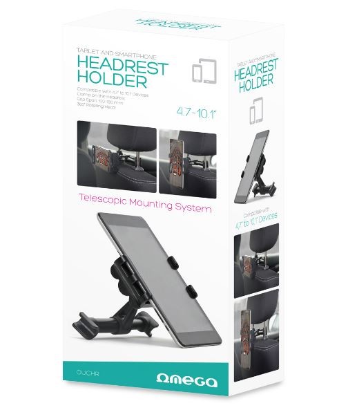 Automobilinis universalus telefono laikiklis OMEGA (4.7"-10.1") tvirtinamas ant sėdynių atlošų