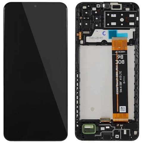 Ekranas Samsung A135 A13 4G 2022 su lietimui jautriu stikliuku ir rėmeliu Black originalus