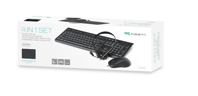 FIESTA SET 4in1 (Laidinė klaviatūra; pelė; kilimėlis; ausinės)