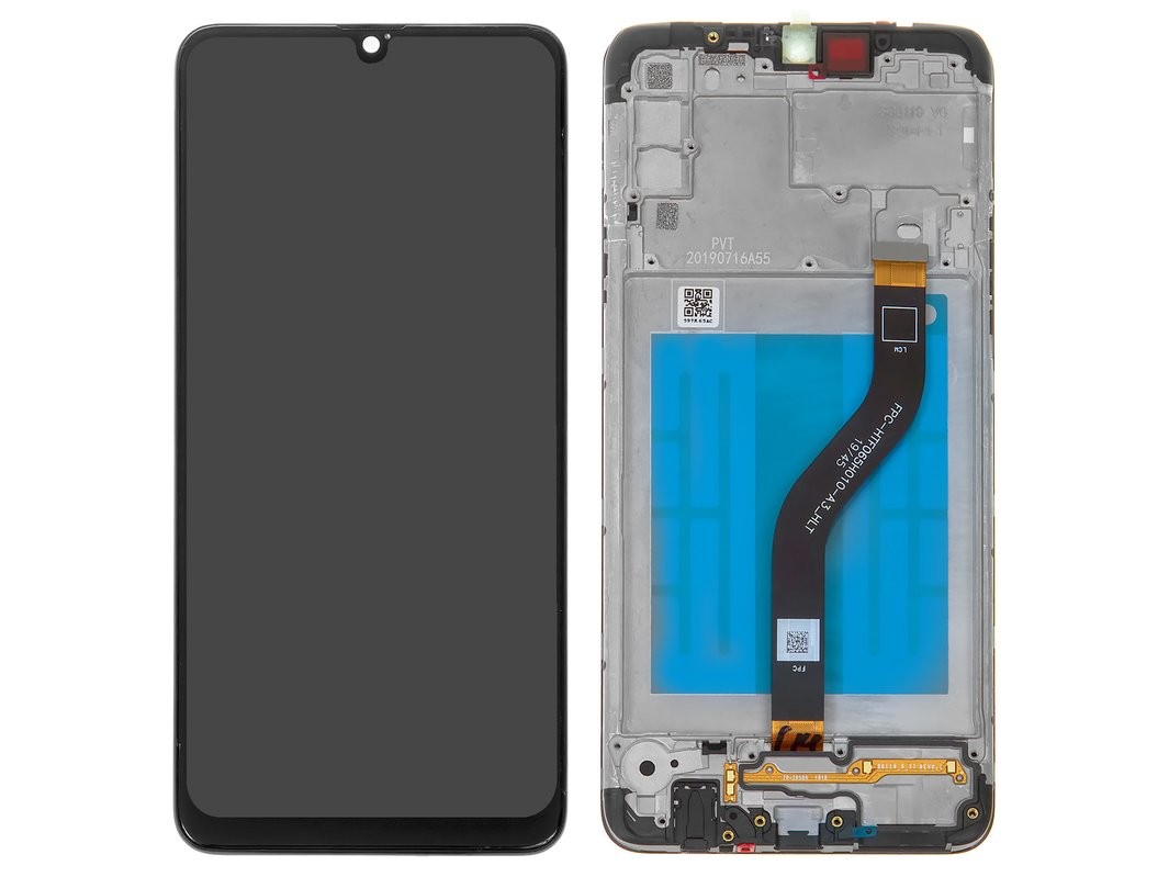 Ekranas Samsung A207F A20s su lietimui jautriu stikliuku ir rėmeliu Black originalus