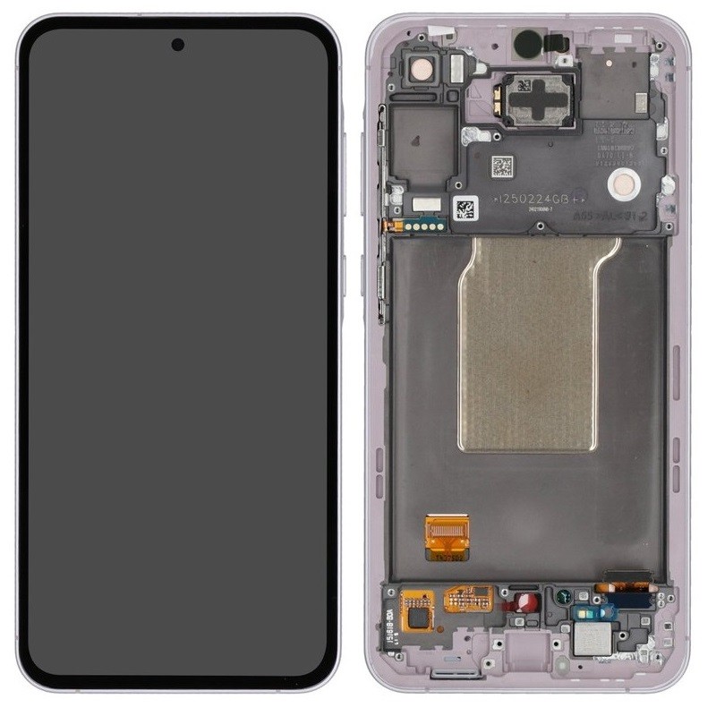 Ekranas Samsung A556 A55 5G su lietimui jautriu stikliuku ir rėmeliu Awesome Lilac originalus (assembled service pack)