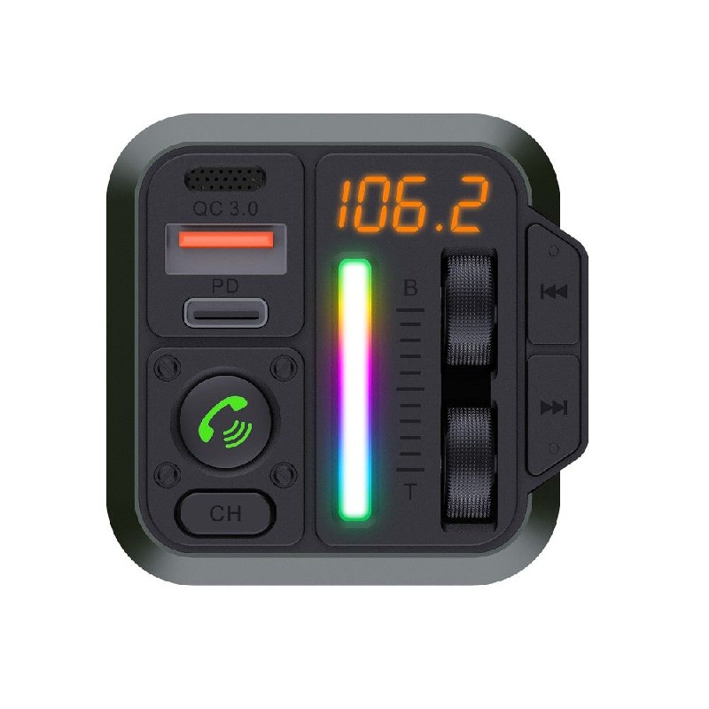 Automobilio įkroviklis + FM siųstuvas Blue Star (MT04B) (2xUSB-C, 20W, 3.0A) juodas