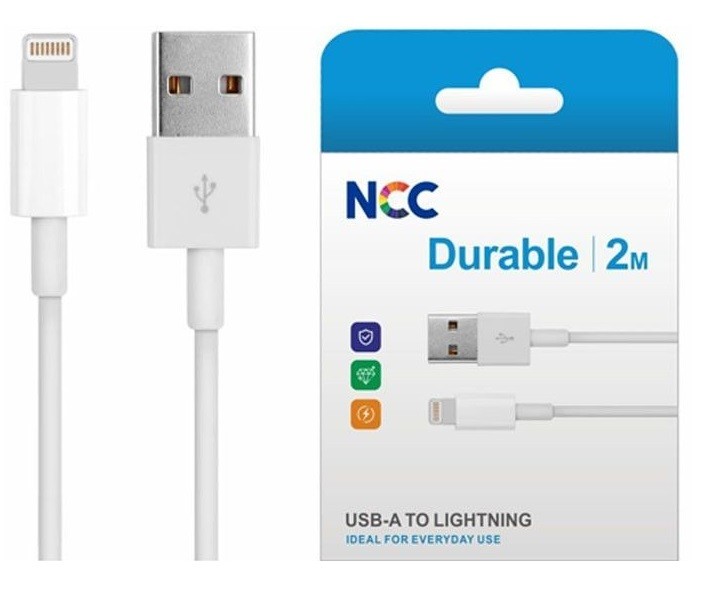 USB kabelis NCC "lightning" baltas 2m