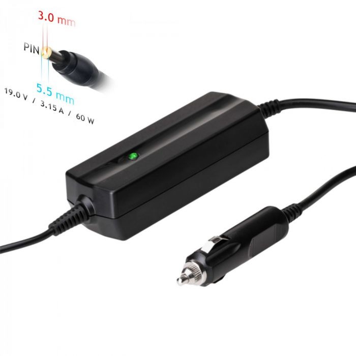 Automobilinis nešiojamojo kompiuterio pakrovėjas Akyga AK-ND-38 (19V / 3.16A 60W 5.5 x 3.0mm + pin) SAMSUNG 1.2m