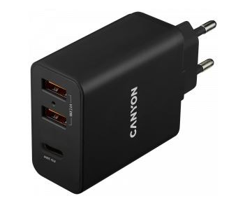 Įkroviklis CANYON H-08 (2xUSB; 1xUSB-C 30W) juodas