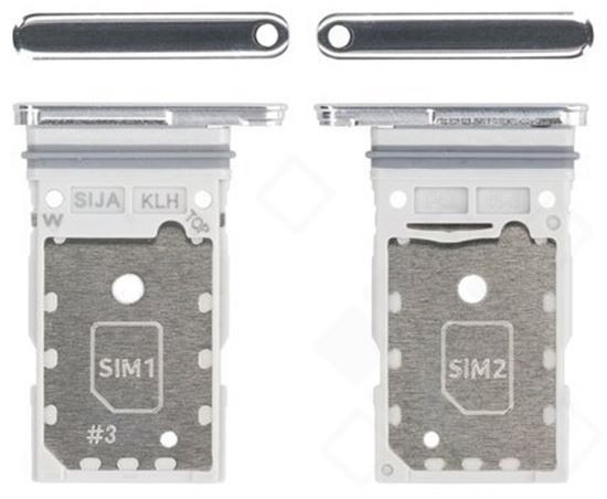 SIM kortelės laikiklis Samsung S901/S906 S22/S22 Plus Dual White originalus (service pack)