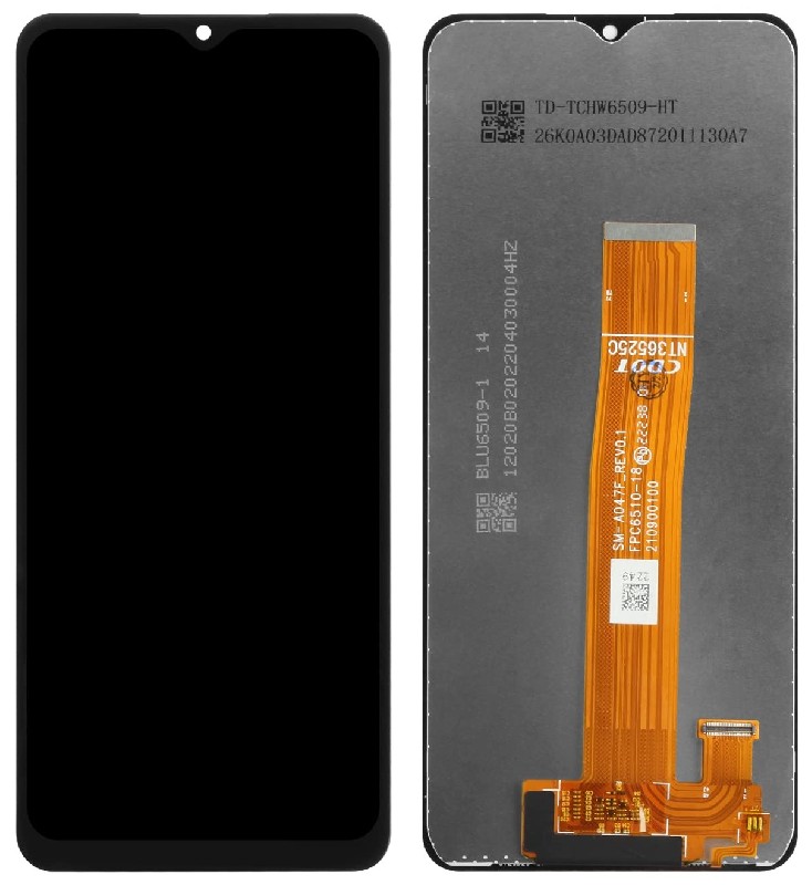 Ekranas Samsung A047 A04S 2022 su lietimui jautriu stikliuku Black ORG