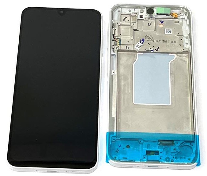 Ekranas Samsung A266 A26 5G su lietimui jautriu stikliuku ir rėmeliu White originalus (service pack)