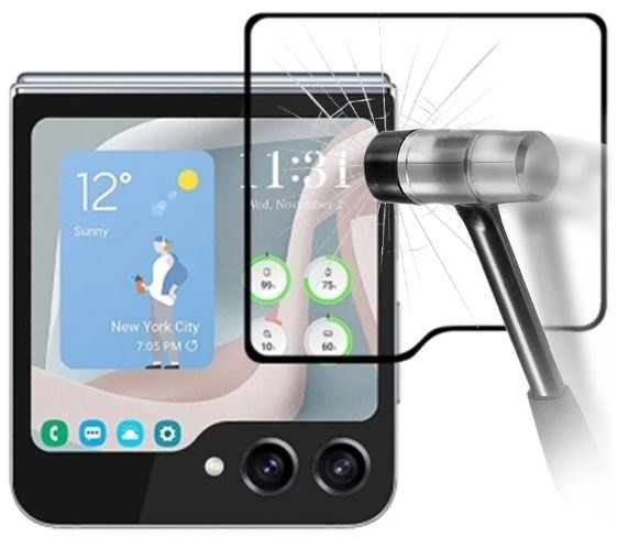 LCD apsauginis stikliukas "5D Full Glue" Samsung F731 Z Flip5 Outer juodas be įpakavimo