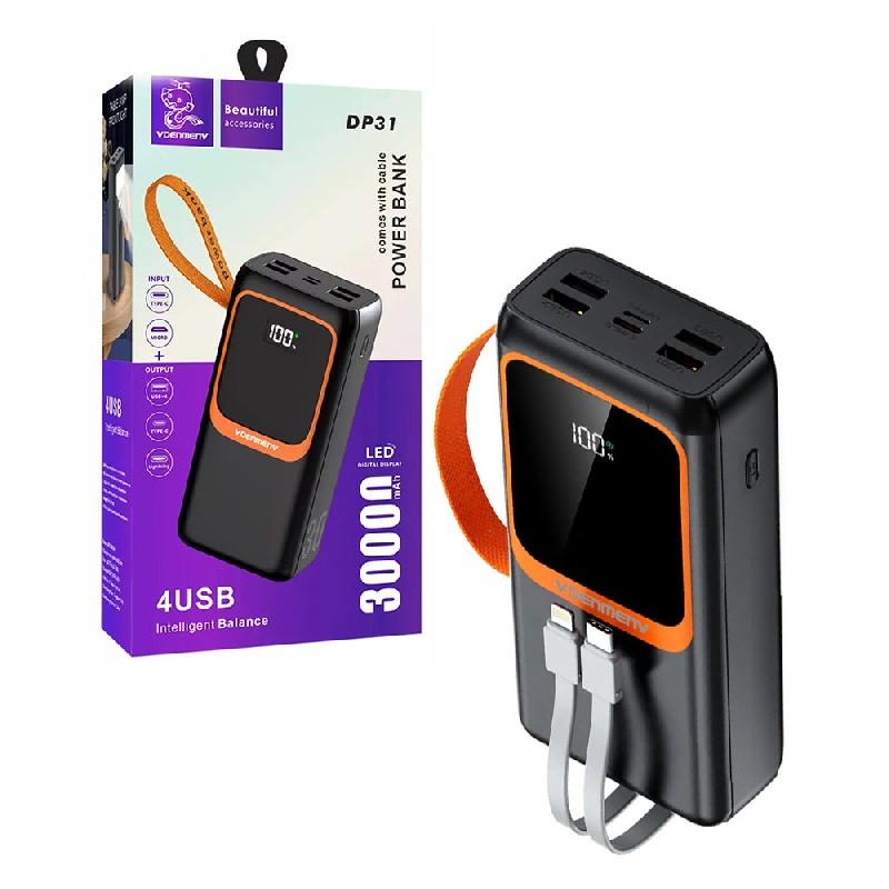 Išorinė baterija POWER BANK DENMEN 30000mAh (4xUSB; 1xUSB-C) juoda