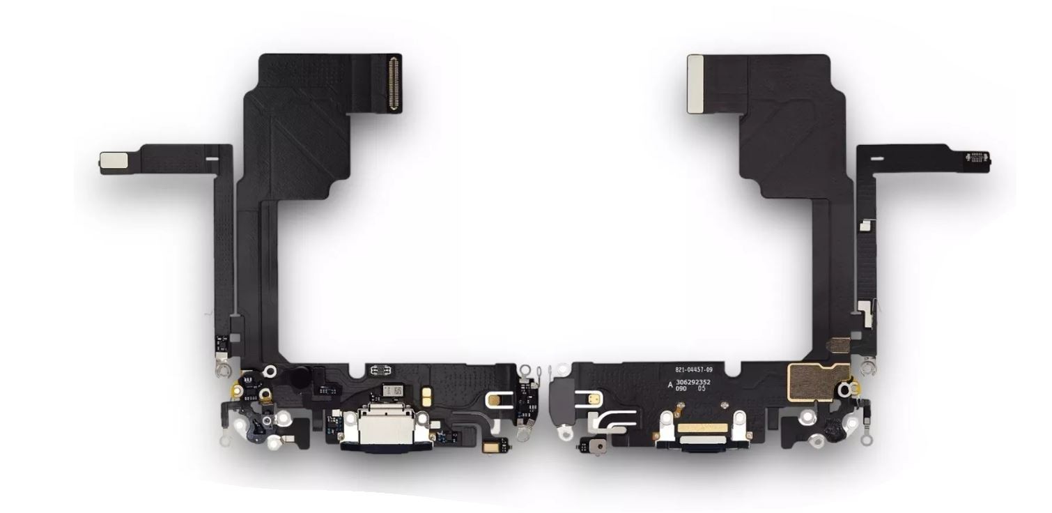 Lanksčioji jungtis skirta iPhone 15 Pro įkrovimo kontaktų, su mikrofonu Blue Titanium originali (used Grade A)