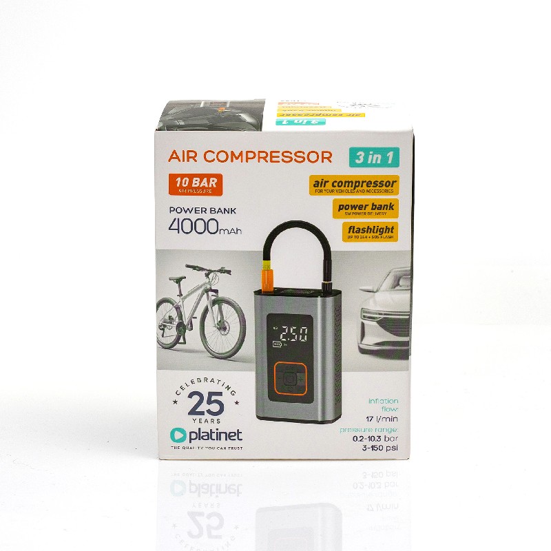 Automobilinis oro kompresorius Platinet 3in1 (4000mAh 10Bar)