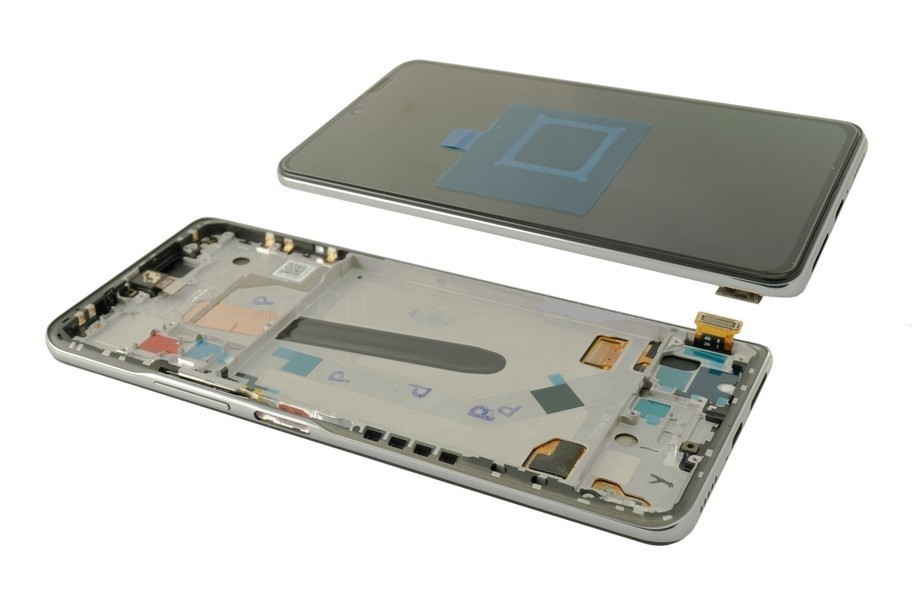 Ekranas Xiaomi Mi 11i/Mi 11X/Mi 11X Pro/Poco F3 su lietimui jautriu stikliuku ir rėmeliu Lunar White originalus (used Grade B)