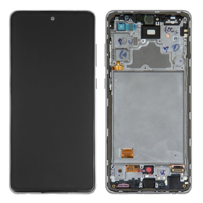 Ekranas Samsung A725/A726 A72 4G/5G su lietimui jautriu stikliuku ir rėmeliu Black OLED (real size)