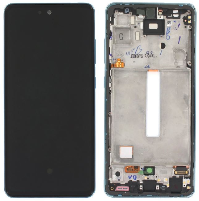 Ekranas Samsung A525/A526 A52 4G/5G 2021 su lietimui jautriu stikliuku ir rėmeliu Awesome Blue originalus (assembled service pack)