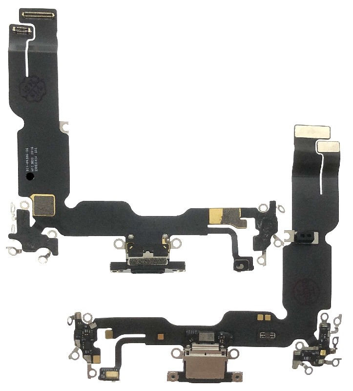 Lanksčioji jungtis skirta iPhone 15 Plus įkrovimo kontaktų, su mikrofonu Black originali (used Grade A)