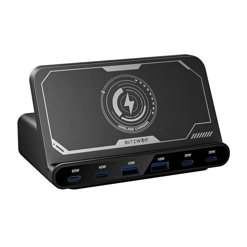 "Blitzwolf BW-S27" 160 W, 2xUSB-A, 4xUSB-C, 15 W belaidis įkroviklis (juodas)