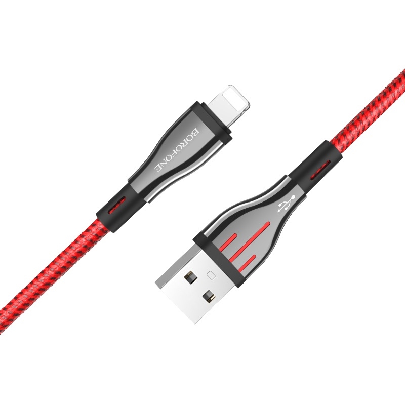 Borofone Highway - 1.2m USB to Lightning Connection laidas (juodas / raudonas)