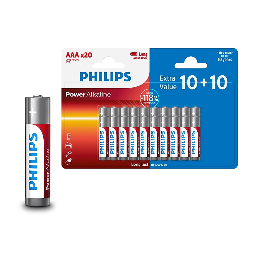 Baterija PHILIPS AAA LR03 lizdinė pakuotė 10+10 vnt.