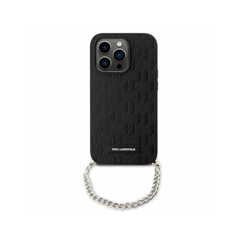 Karl Lagerfeld KLHCP14SSACKLHPK iPhone 14 6.1" juodas/juodas hardcase Saffiano Monograma Grandinė