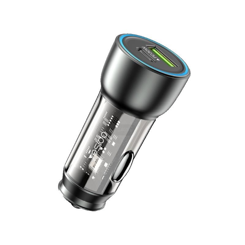 YESIDO AUTOMOBILIO ĮKROVIKLIS Y49 PD 30W QC3.0 18W USB-A+C JUODAS