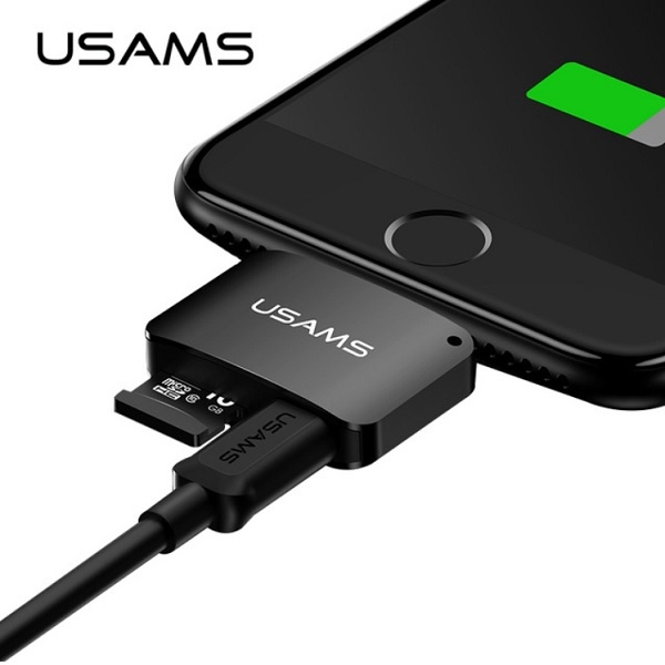 USAMS Adapteris 2IN1 MICRO USB-LIGHTNING + SD kortelių skaitytuvas juodas