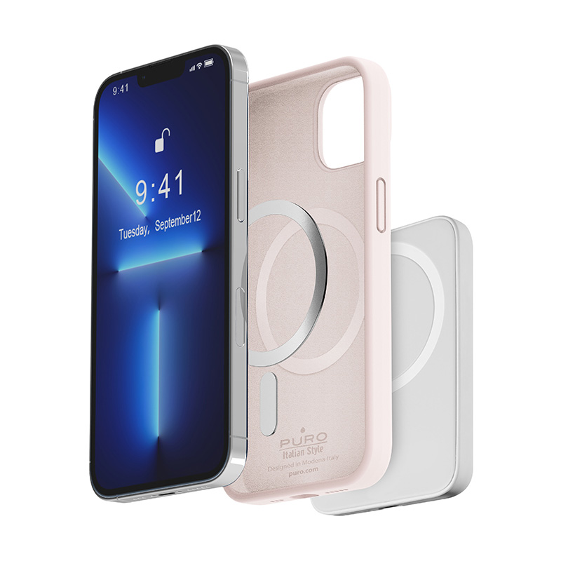 Puro Icon Mag MagSafe Silikoninis dėklas telefonui iPhone 14 Pro Max - rožinis