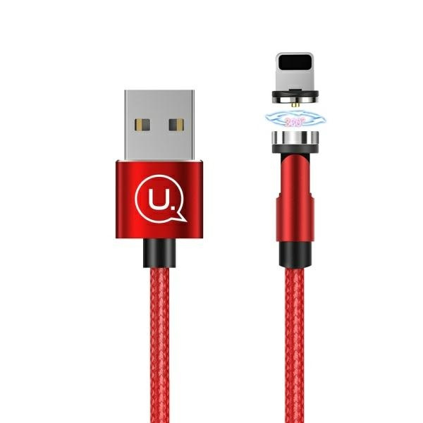 USAMS Laidas magnetinis U59 LIGHTNING 2.1A FAST CHARGE 1M pintas raudonas SJ472USB02 (US-SJ472) reguliuojamas kampas