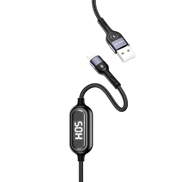 USAMS Laidas pintas U48 lightning 1,2m 2A Fast Charging LED juodas SJ423USB01 (US-SJ423)