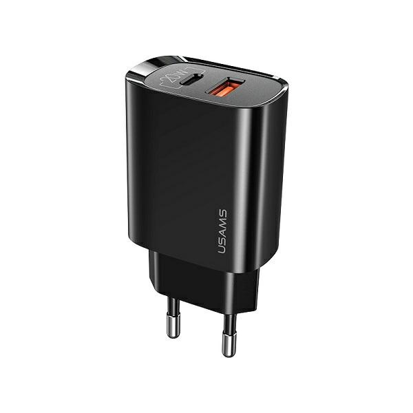 USAMS Tinklo įkroviklis 1XUSB-C+1XUSB T35 20W (tik galvutė) PD3.0 +QC3.0 FAST CHARGING juodas CC121TC02 (US-CC121)