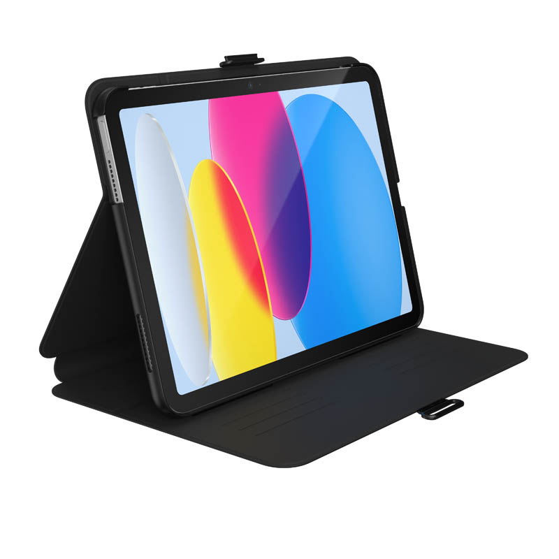 Speck Balance Folio – iPad 11" (2025) / 10.9" (2022) dėklas with MICROBAN Coating w/Magnet & stovas up (juodas)