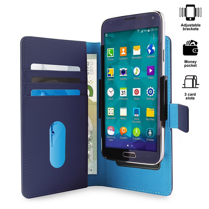 PURO Smart Wallet - universalus dėklas with a laikiklis taking photos with pockets cards and money, size XL (mėlynas)