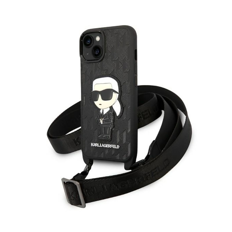 Karl Lagerfeld KLHCP14SSTKMK iPhone 14 6.1" juodas/juodas kietasis dėklas Monograma Ikonik Pleistras
