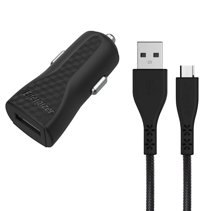 Energizer HardCase - USB-A 1A automobilinis įkroviklis + Micro USB laidas (juodas)
